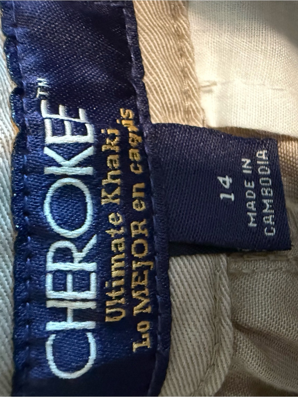 Cherokee Tan Khaki Pants with Navy Label